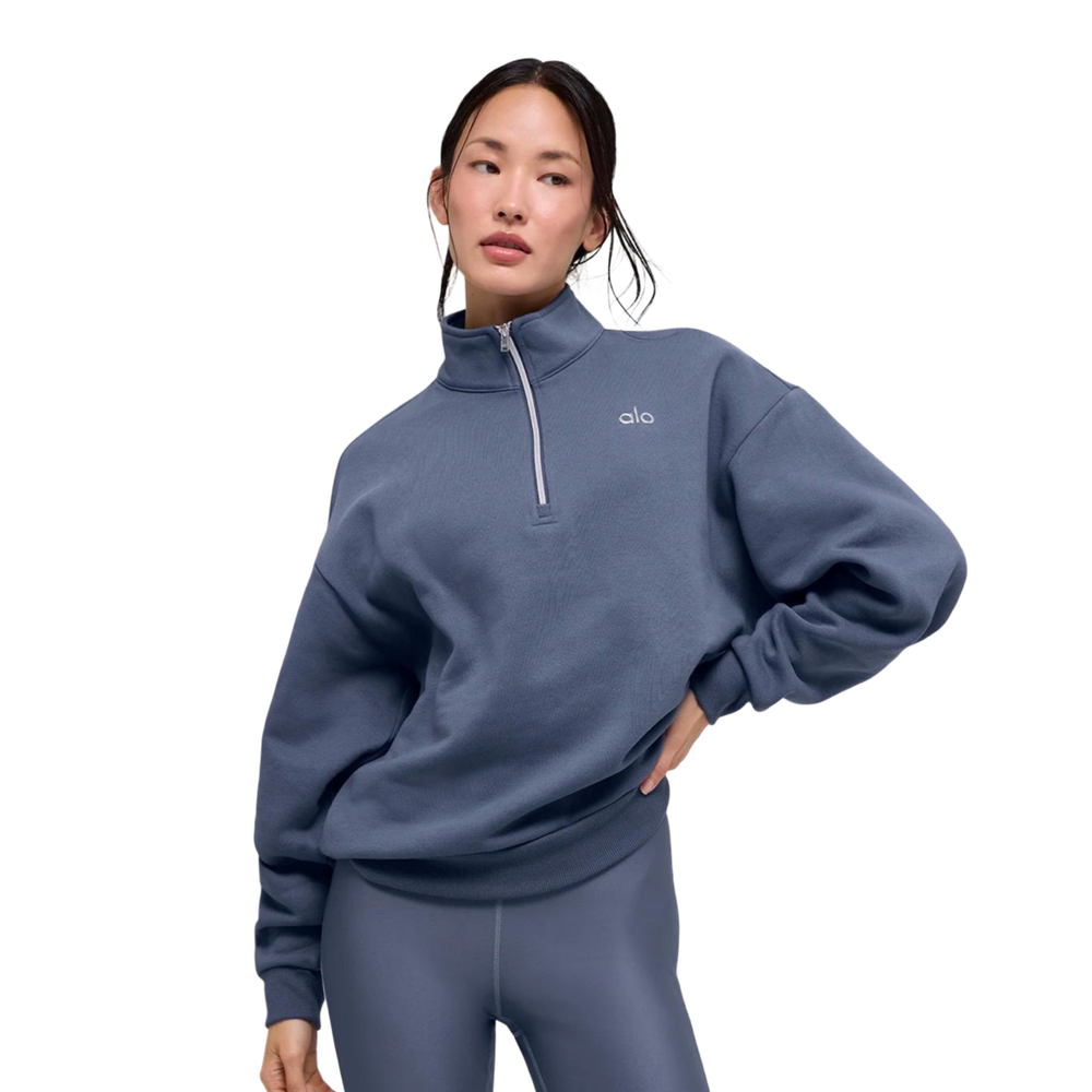 Sweat à col zippé bleu